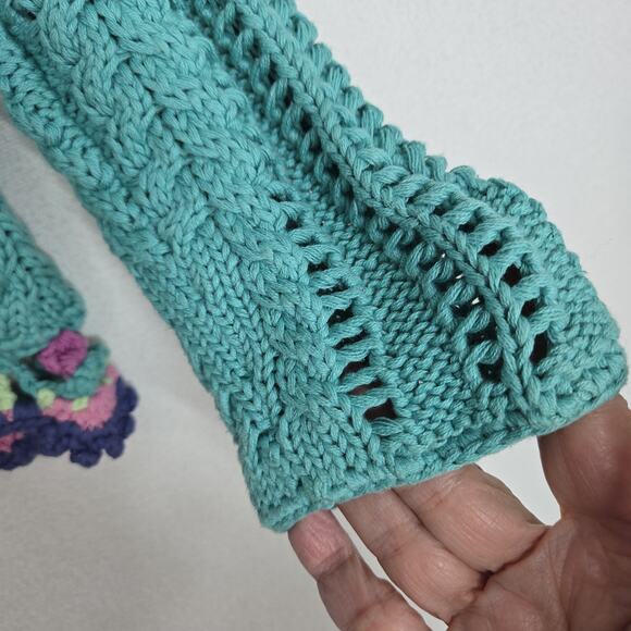 VTG Relativity Cardigan Sweater sz L* Teal Tie Front Cotton Boho Cottagecore - Picture 8 of 16